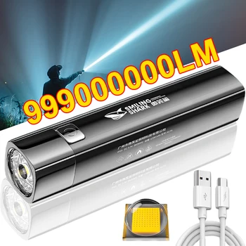 Super Bright LED-Lommelykt Power Bank USB-Oppladbart Batteri 18650 Torch Camping Lyser Lang Rekke Mini-Bærbar Lommelykter