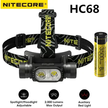NITECORE HC68 USB Oppladbar Hodelykt Dual lyskilde Lyskaster Lyskaster 2000 Lumen Utendørs Camping med NL1835HP Batteri