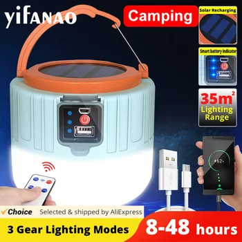 Høy Effekt Solar LED Camping Lys USB Oppladbar Pære For Utendørs Telt Lampe Bærbar Lantern Nødlys For BBQ Fottur