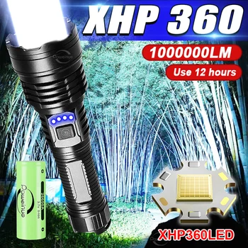 2023 XHP360 LED Ultra Kraftig Lommelykt 18650 26650 USB Oppladbar med Høy Effekt Taktisk Lommelykter Teleskopisk Zoom Lantern
