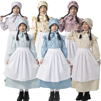 Pioneer Kjole for Jenter og Barn Koloniale Historisk Kostyme Vintage Floral Prairie Pilgrim Landsbyen Karneval, Fest Fairy Antrekk