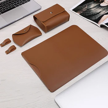 Laptop Sleeve Bag For Macbook Air eller Macbook Pro 13 11 12 15 16 Notebook Dekning For XiaoMi Huawei Matebook PU Skinn Vanntett Laptop Case