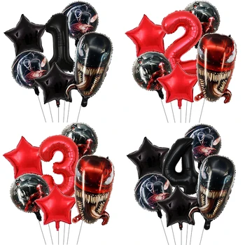 6pcs/set Tegneserie Venom Folie Ballongene Rød Svart Antall Partiet Oppblåsbar Ballong Hode Birthday Party Dekor Barn Leker Globos