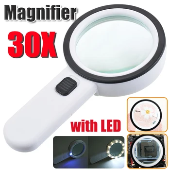 30X Forstørrelse Håndholdt LED-Briller Med Belysning Mikroskop Forstørrende Glass Lesing Smykker Glass Reparasjon Verktøyet