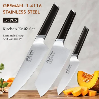 TURWHO 1-3 STK Kjøkken Kniver Sett tyske 1.4116 High Carbon Rustfritt Stål Japansk Html Cleaver Kutting Utility Kokk Kniver