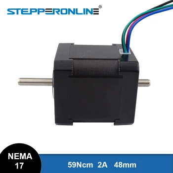 STEPPERONLINE Nema 17 Stepper Motor 48mm 59Ncm 2 Fase Dobbel Aksel Stepper Motor 2A 4-leder for 3D-skriveren CNC XYZ