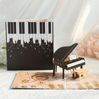 Piano 3D Pop-Up Kort for Alle Anledninger Happy Birthday Eksamen Takk Fedre Dag Mothers Day Gave til Innflyttingsfest