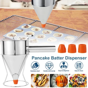 Pannekake Batter Dispenser Multi-Kaliber Rustfritt Stål Trakt Dispenser med Stativ Cupcakes Baking Maker Verktøy Kjøkken Gadgets
