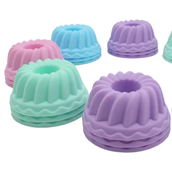Gjenbrukbare Silikon Baking Kopper, Muffin Liners - Pack på 12, Flerfarget Silikon Cup Cake Mugg 3D