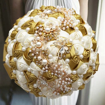 1pc/mye Gull Romantisk Bride Holde Blomst Med Perle For Bryllup Party