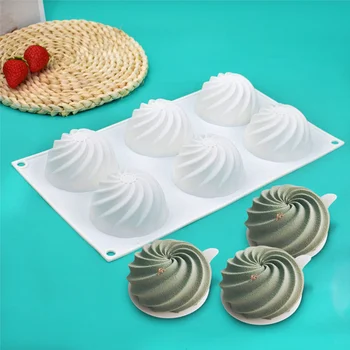 Nye 6 Hulrom Spiral Ballen Silikon Kake Formen For Informasjonskapsler for å Lage 3D-Håndlaget Chiffon Desserter, Baking Verktøy Dekorere Mousse Mugg