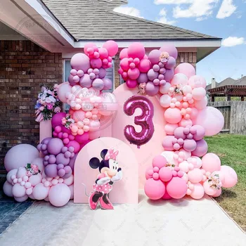 1set Rosa Disney Minnie Ballonger Garland Arch Kit For Jenter Birthday Party veggdekorasjoner 2 3 4. Barn Favoriserer Leker Air Globos