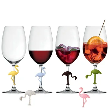 Nye 6Pcs/Set Flerfarget Flamingo Form Vin Glass Markører drikkebeger Identifikator Logg Mark Mat Silikon Fest Forsyninger