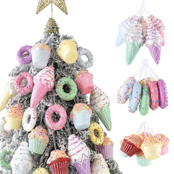 1Box Jul Macaron Ice Fløte, Smultring Former Ballen Ornament Xmas Tree Hengende Anheng Home Party Navidad Jul Innredning 2024