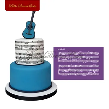 Musikalsk Notasjon Personalet Design Mesh Sjablong For Bryllupet Kaken Grensen Sjablonger Fondant Blonder Mugg Cake Decorating Verktøyet Kake Mugg