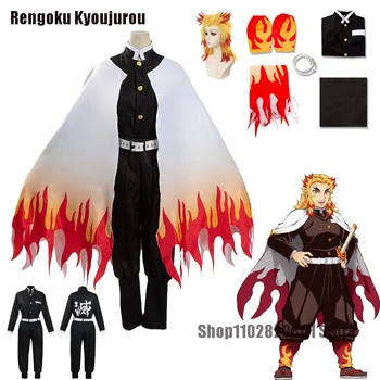 Anime Demon Slayers Rengoku Kyoujurou Cosplay Kostyme Parykk Kappe Kimetsu ingen Yaiba Kimono Cosplay Kostyme Voksen Barn i Full Størrelse