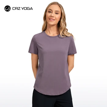 CRZ YOGA Kvinne Pima Bomull med Korte Ermer og Trening Skjorte Yoga T-Skjorte Sportslige Tee Toppen