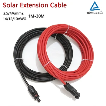 6mm2 4mm2 2.5mm2 10AWG 12AWG 14AWG Solar PV-Panel Extension Kobber Kabel-TUV Wire for PV-Paneler Tilkobling Rød Svart XLPEJacket