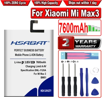 HSABAT 7600mAh BM51 Batteriet for Xiaomi Mi Max3 Maks 3 Batterier Gratis Verktøy+Gratis Klistremerker
