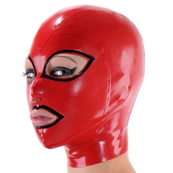 Kvinner Menn Latex Maske Røde Og Sorte Klipper Gummi Hette Med Glidelås Bak Dropshopping RLM011