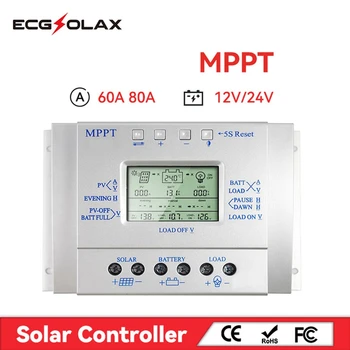 ECGSOLAX Solar MPPT Lade Kontrolleren 60A 80A Auto 12V 24V Maks 50VDC Inngang Solar Regulator Med LCD-Skjerm USB 5V 1.5 EN Utgang