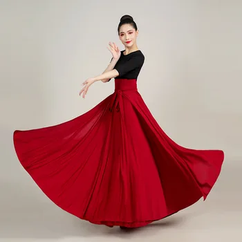 Flamenco Skjørt for kvinner spansk Dans Skjørt magedans lang Kjole Big Swing Skjørt Gradient Farge Ytelse Sigøyner Skjørt
