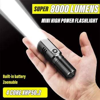 Super Lyse MINI XHP50 LED-Lommelykt USB Lommelykt Oppladbare Zoom Fiske Lantern Kraftig 3-Belysning-Modus Camping Lampe