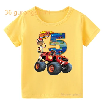 T-Skjorten For Jenter Klær Blaze Og Monster-Maskiner Barn Gutter klær gul t-skjorte Jente Grafisk T-Skjorter Barn Klær
