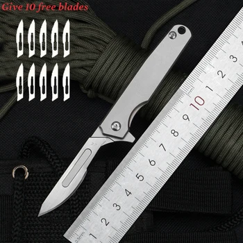 Titanium Legering EDC Folding Kniv Sølv Mini Skalpell Åpne Express Multifunksjonelt Verktøy Gratis 10 Blader
