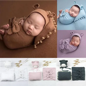 Nyfødt Fotografering Passer Baby Wraps Håndkle Foto Bakgrunn Klut Lue Pute Rekvisitter Barn Fotografering Rekvisitter Klær Baby Teppe