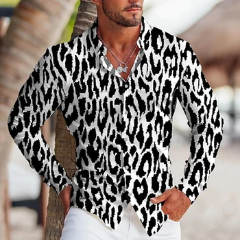 Vintage Mote Skjorter For Menn Casual Leopard Print Overdimensjonert langermet-Knappen Øverst til Menns Designer Klær camisas y blusas Ny
