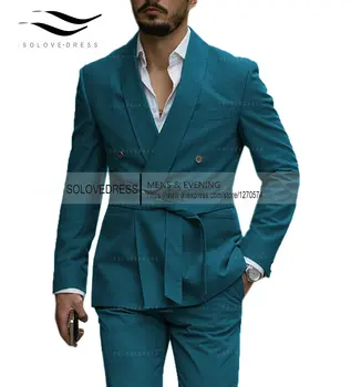 2023 Nye Menn Blazer Luksusrom Designerstyle Western Skreddersydd Dress Jakkeslaget Belt-Dress Gentleman Tekstur Solid Farge Unik Design