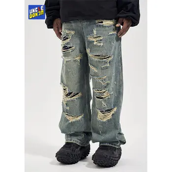 Menn Street wear Bredt Leg Jeans hip hop y2k jeans Menn Streetwear Rett Vasket Retro Overdimensjonert Uformell Denim Bukser