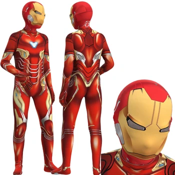 Iron Man Drakt for Barn Party Dress Up Superhelt Zentai Dress Ironman Bodysuit Halloween Kostymer Scene Show Jumpsuit Sett