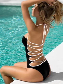 Sexy Ett Stykke Badedrakt 2023 Kvinnelige Monokini Cross Bandasje Ryggløse Badetøy Kvinner Trikini Push Up trikinis Svømme badedrakt
