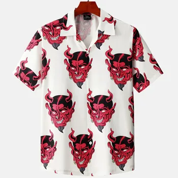 2022 Djevelen Horror 3d-Hawaii-Skjorte Mann Løs Mannlige Klær Pustende Menns Skjorter Sommer kortermet Skjorte Toppen herreklær