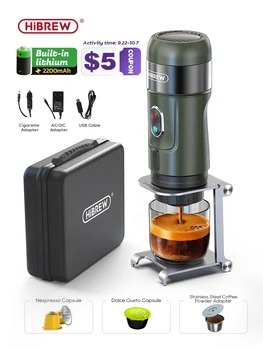 HiBREW Trådløs Oppvarming Bærbar Espresso Kaffemaskin for Bil & Home Camping-og Tekoker Passer til Nespresso og Dolce Kapsel Pulver
