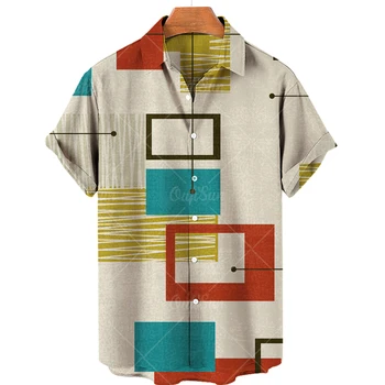 2023 Sommer Vintage Menn Hawaii-Skjorte Korte Ermer Stripe Trykte Skjorter For Mannlige Enkelt Knapp Stranden Tees Topper Mann Klær