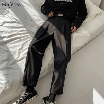 Svart Ankel-lengde Casual Bukser for Menn Klær Solid All-kamp Fashion Harajuku Streetwear Løs Elegante Rett Midten av midjen Daglig