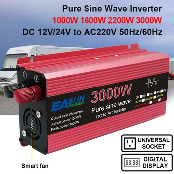 1KW 1.6 2.2 KW KW 3KW Power Inverter 12V-220V DC Til AC Pure sinusbølge Solar Inverter Transformator 50hz 60hz 24Volt Inversor