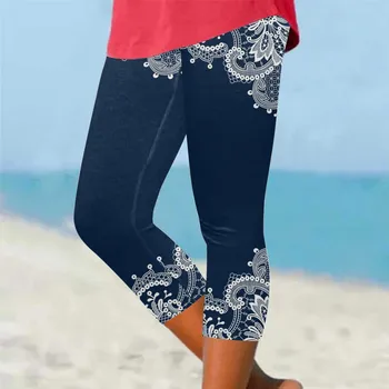 Resort Stil Beach Fitness Leggings Kvinners Alle-treff Floral Print Bunner Beskåret Lengde Casual Bukser Bukser Bohemian