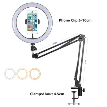 Magic Artikulert Arm Brakett med Fyll-Lys for Smartphone-Videokamera Action Kamera Gopro Klemme veggfeste Tablet Webcam Studio