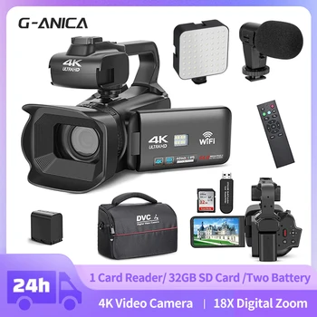 G-Anica 4K Digital Kamera 64MP Video Kamera Med Manuelle 4.0 Tommers Tv med 18x optisk Zoom Video Recorder For