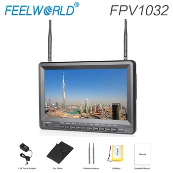 Feelworld FPV1032 10.1 Tommers IPS FPV-Skjerm med Innebygd Batteri Dual 5.8 G 32CH Mangfold Mottaker 1024x600 Trådløse Skjermer