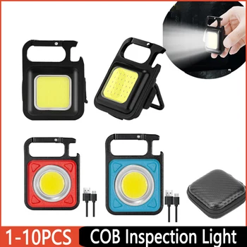 COB LED-Lommelykt Mini-Nøkkelring Lys USB-Oppladbare Bærbare Beredskap Liten Lommelykt med Høy Lysstyrke Utendørs Arbeid Lys