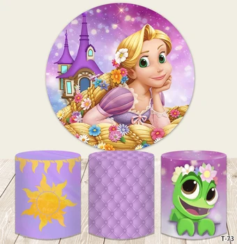 Tangled Prinsesse Rapunzel Sirkel Bakteppe Jente Happy Birthday Party Bilder Runde Bakgrunn Photocall Prop Dekker Sylindere