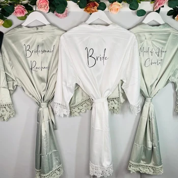 Sega Personlig Bruden Kimono Bryllup Brudepike Tilpasset Blonder Kjoler Bruden å Være slåbrok Silke Sateng Personlig Navn Gaver
