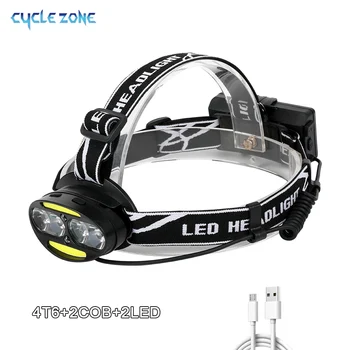 Cyclezone Induksjon Head Light T6 LED Lyskaster COB 7 Moduser Lantern For Utendørs Natten Fiske Camping USB-Lading hodelykt