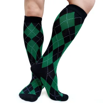 Herrer formell kjole sokker Rutete Kne-høye Menn Pustende Bomull Sokk Slange Strømpe Sexy Samling Mannlige Sox
