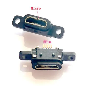 2 stk/5PCS Micro USB 5pin Lader Jack Socket Dock-Porten 5P IP67 Vanntett Kvinnelige Kontakt Med skruehullet